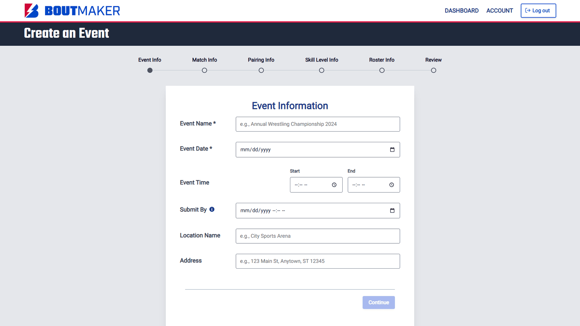 Manage event screen in BoutMaker app